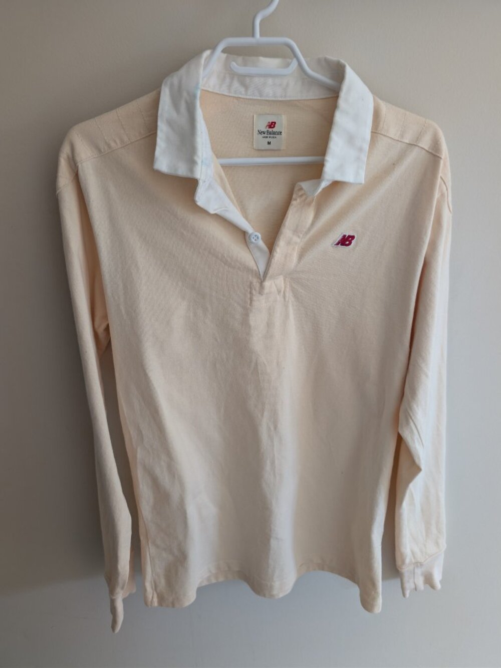 New Balance Polo Long Sleeve Cream Size M Made in USA